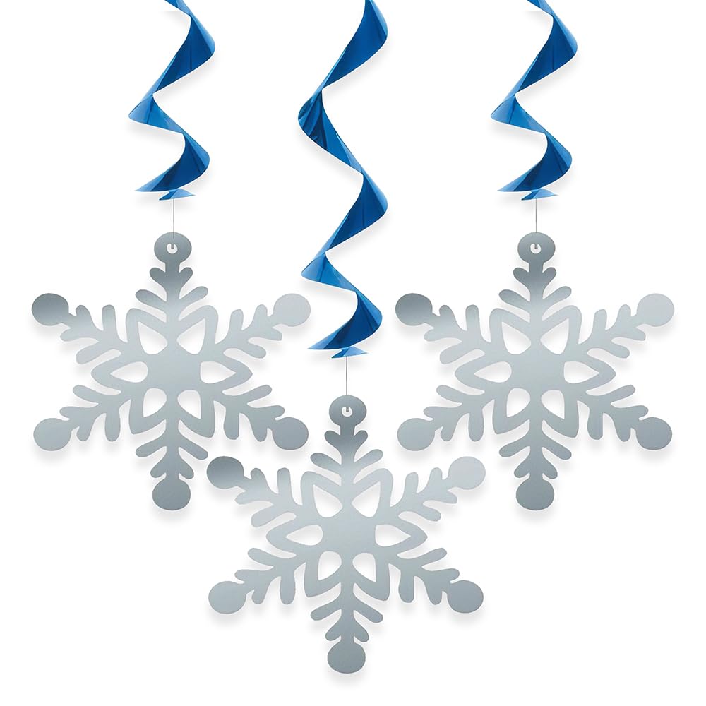 Unique Party 91183 - 66cm Hanging Swirl Snowflake Christmas Decorations, Pack of 3
