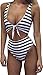 Inorin Women’s Sexy High Waist Black Stripe Printed One Piece Swimsuits Beach Wear