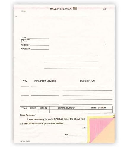 Parts Requisition Forms – 5 Pads (100 Sheets Each) – Canary Yellow, 4.25x6