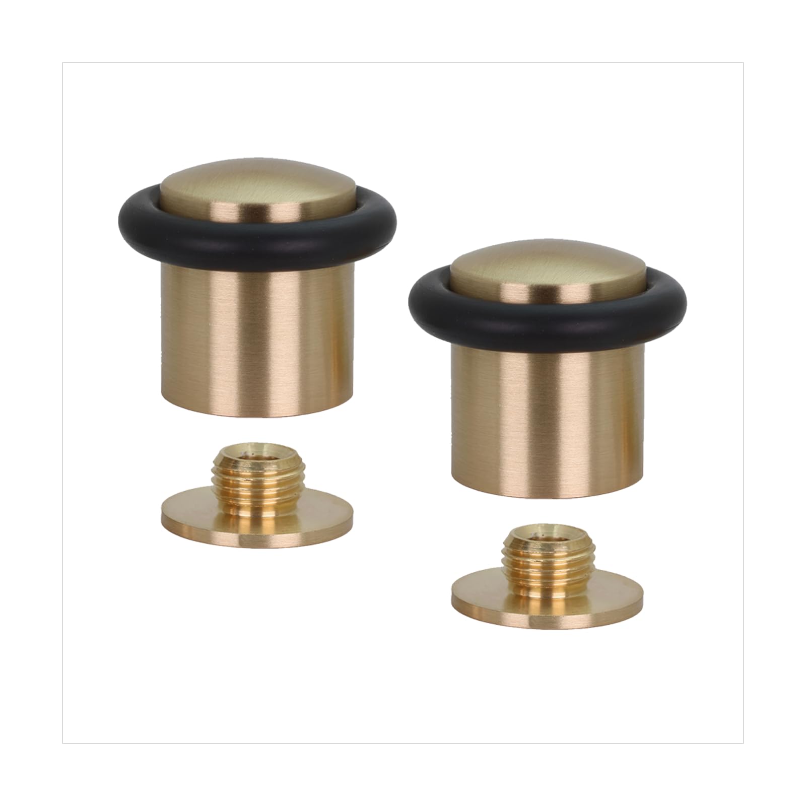 Pack of 2 Door Stops| Threaded Base | Made of Brass | Includes Screw + Mounting Plug | EVI Herrajes I-10824X352U (Matte Brass - Black Rubber, 24mm x 30mm)