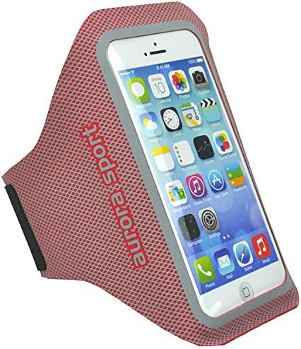 Aurora Sport armband for iPhone 6 /Android smartphone + key holder + sports ear-bud storage. Perfect for running, workouts, cycling, fitness, or any activity outside or in the gym! RED