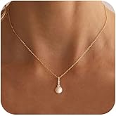 Pearl Necklaces for Women, Dainty Gold Necklace 14K Gold Plated Simple Pearls Pendant Necklace Simple Single Pearl Necklace Non Tarnish Gold Necklaces for Women Trendy Pearls Wedding Prom Jewelry
