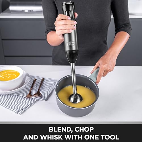 BLACK+DECKER Premium Stainless Steel Hand Blender - 600W Powerful Motor, Dual-Speed, SS Shaft with Splash Control, 550ML Beaker, 600ML Chopping Bowl | Blend, Chop, and Whisk with One Tool | SSHB625-B5