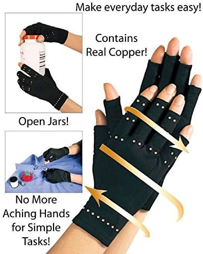 Pack of 2 - Arthritis Gloves Fingerless Copper Gloves Compression Medical Support Gloves Therapeutic Compression Men Woman Circulation Grip (Medium)