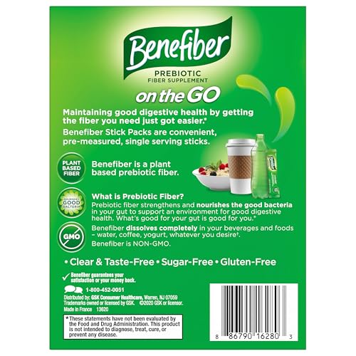BENEFIBER ON THE GO PREBIOTIC FIBER SUPPLEMENT POWDER FOR DIGESTIVE HEALTH, DAILY FIBER, UNFLAVORED – 28 STICKS (3.92 OUNCES)