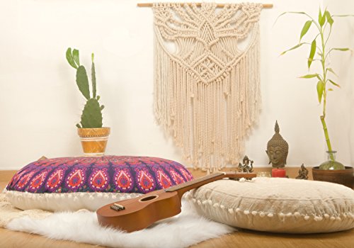 Mandala Life ART Bohemian Yoga Decor Floor Cushion Cover - 30 inches - Round Floor Pillow Pouf Cover - Hand Printed Organic Cotton by Colorful Pink - Thumbnail 6