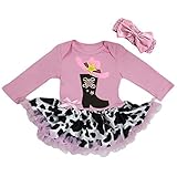 Baby Cow Printed Cowgirl Cowboy Boots Bodysuit Tutu Large Pink