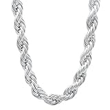 8mm Rhodium Plated Rope Chain Necklace, 36