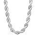 8mm Rhodium Plated Rope Chain Necklace, 36