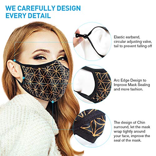 ANALAN Mouth Mask Anti Pollution Dust Mask Washable and Reusable Mask for Flu Pollen Allergies Somke (Gold Life Flower)