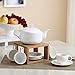 Tea Service Set, [3.4 OZ SMALL Cup], 77L Ceramic Tea Pot (22 OZ, 2.7 Cup), 4-Piece Tea Cups (3.4 OZ) and Saucers with Bamboo Display Stand - Modern Teapot, Tea Cups and Saucers Set for Home and Office