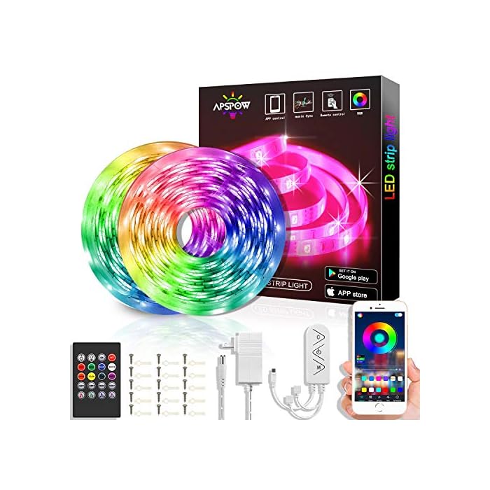 Tira de luces LED SMD5050 que cambian de color de 17 m con sincronización de música que cambia de color + controlador Bluetooth