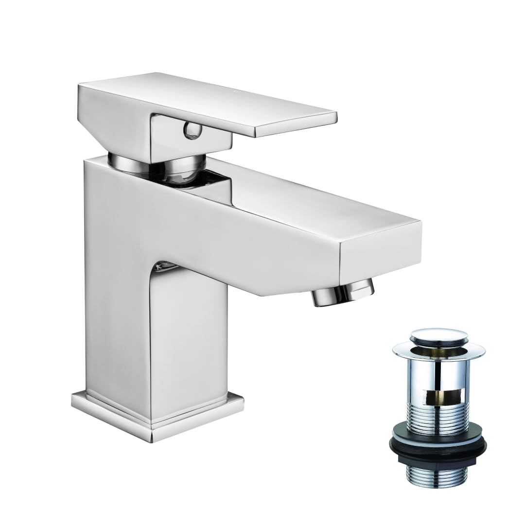 ValueBaths Margate Basin Mixer tap with waste and Flexy tails - Chrome