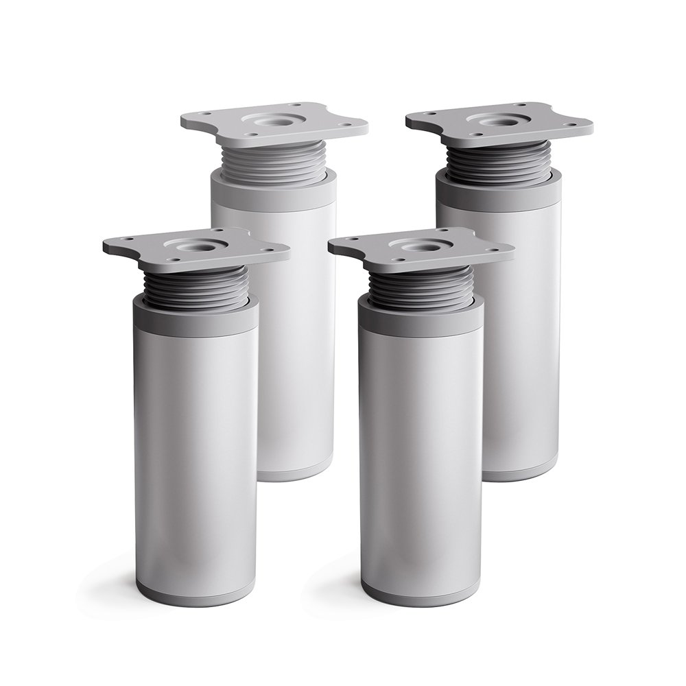 sossai® MFR1 Designer Furniture Feet Height Adjustable Set of 4 Round Profile Diameter 40 mm Colour: Aluminium Height: 100 mm (+20 mm) Wood Screws Included — image 1