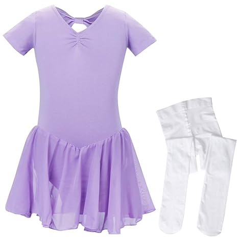 CARETOO Mädchen Ballettkleid 2tlg Mädchen Ballettanzug Ballettkleid + Ballett Strumpfhose Tanzstrumpfhose