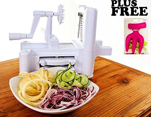 Best Feel Good Tri-Blade Vegetable Spiralizer &amp; FREE salad spoons - Veggie Spiral Slicer, Pasta Maker and Cutter! Makes Zucchini Noodles, Veg Spaghetti &amp; Slice Veg - For Low-Carb, Gluten-Free Diet