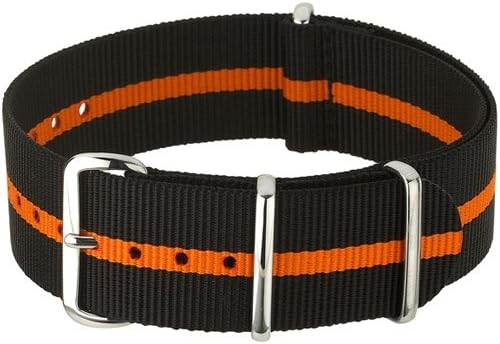 NATO-Style Black and Orange Striped Nylon Strap with Stainless Steel Buckles NATO-9-SS-0001 (20mm)