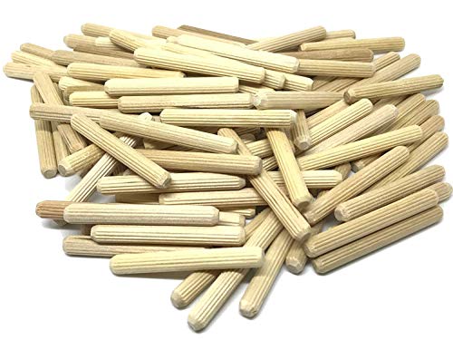 100 Pack 1/4" x 1 1/2" Wooden Dowel Pins Wood Kiln Dried Fluted and Beveled, Made of Hardwood in U.S.A.