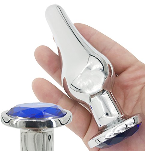Sexysamba Tapered Butt Plug Metal Jewel Anal Trainer Woman Adult Pleasurable Sex Play Fetish Toy for Beginners Anal Starter Training,(1 Pc Large,Blue)