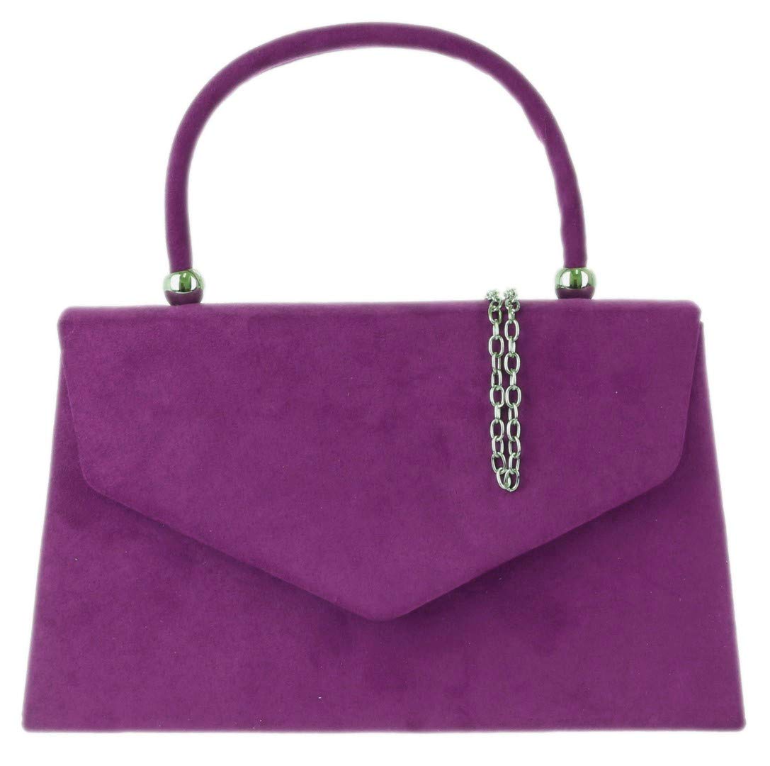 Girly Handbags Womens Top Handle Faux Suede Clutch Bag Grab Holder - Purple