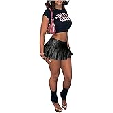SHENHE Women's PU Leather Micro Skirt Y2K Pleated Low Rise Sexy Rave Clubwear Mini Micro Skirt