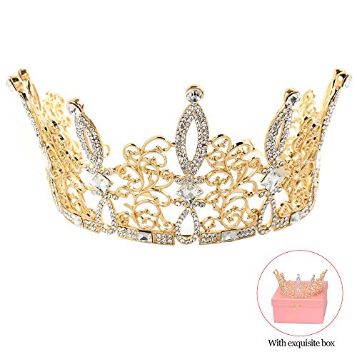 Pageant Rhinestone Tiara Queen Wedding Tiaras and Crowns for Women Girl Birthday Party Cake Topper Gold,Half Circle Crystal Bridal Bridesmaid Headpieces Hair Accessories High Sparkly Photo Shoot