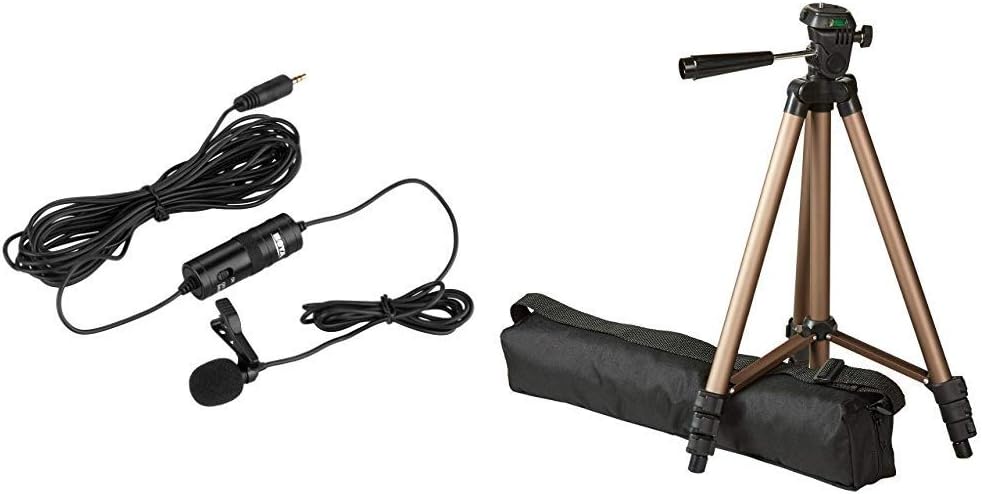 Boya BY-M1 3.5 mm Lavalier Microphone for Smartphone and Canon/Nikon Camera - Black & Amazon Basics 127cm (50") Lightweight Tripod with Bag