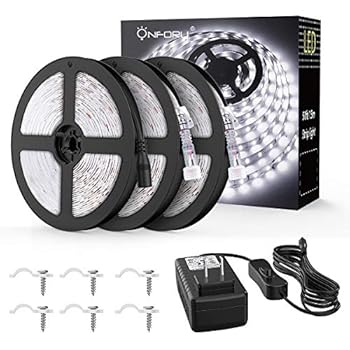 Onforu 50ft Waterproof LED Strip Lights, 6000K Cool White Tape Light, 15M 12V Flexible Ribbon Lights, 2835 LEDs Rope Light for Garden, Patio, Balcony, Party, Wedding, Indoor and Outdoor Decor