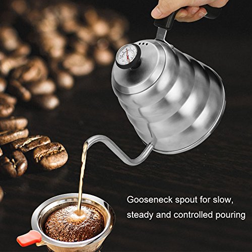 Pour Over Kettle with Thermometer, 1.2L(41floz), Coffee Kettle Gooseneck Drip Kettle Stainless Steel Tea Pot for Stovetop Home Brewing, Camping and Traveling, Pour Over Coffee Maker by ECPURCHASE