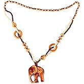 Leadigol Wooden Elephant Pendant Necklace Boho Jewelry Ethnic Style Long Hand Made Bead Wood Elephant Pendant Necklace for Women Gift for Birthday Mother's Day, Valentine's Day