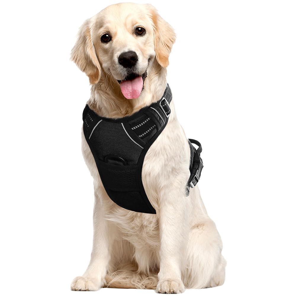 Voarge Dog Harness Large Dog No Pull Pet Harness with 2 Leash Clips, Reflective Strips, No-Choke with Easy Control Handle for Training or Walking, Medium Large Dog Vest Harness, Black, S