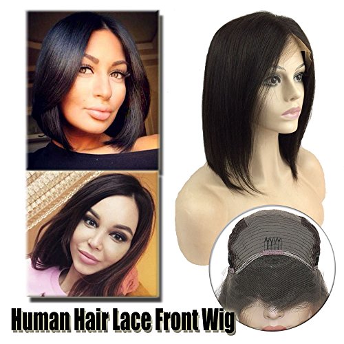 Short lace front human hair wigs bob cut center part pr…