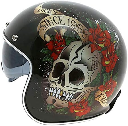 Sunzy Open face motorcycle half helmet Harley retro adult men and women skull pattern helmet can hide glasses/DOT approved,L