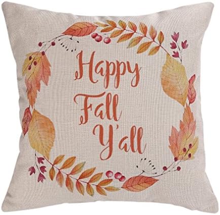 Maple Leave Throw Pillow Covers - Wonder4 Happy Fall y'all Watercolor Wreath Happy Thanksgiving New Home Room Sofa Car Decorative Cotton Linen Throw Pillow Case Cushion Cover Square 18 X 18 Inches
