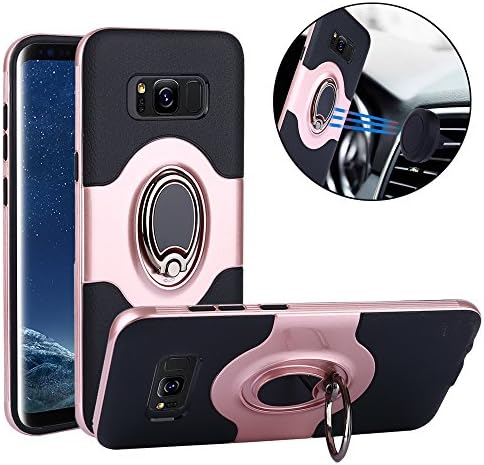 TechVibe Galaxy S8 Case, Slim Drop Protection Cover, IMPROVED Ring Grip Holder Stand, Back Magnetic Circle With Air Vent Magnetic Car Vent Mount For Samsung Galaxy S8 (2017) - Rose Gold