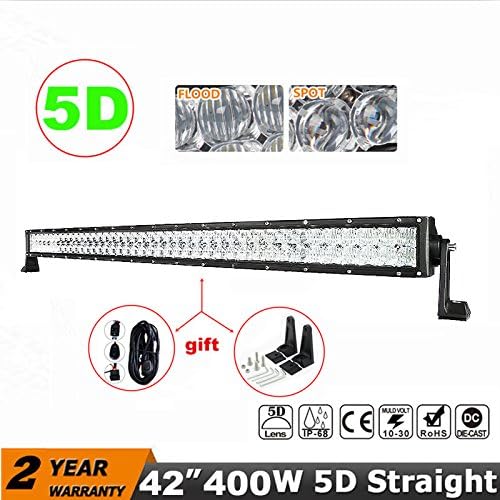 Yamaige 42" 400W 5D Lens CREE LED Light Bar IP68 Waterproof Flood Spot Combo Work Light Driving Lights Fog Lamp Offroad Lighting for SUV Ute ATV Truck 4x4 Boat with Mounting Brackets Wiring Harness