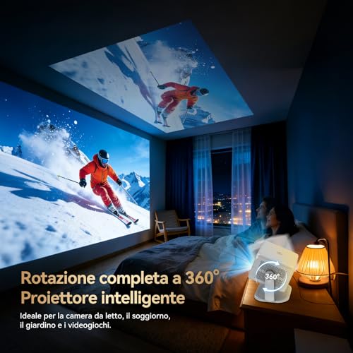 4K Projector 2026 【Compatible with Netflix/360° Rotation】AI Car Focus and Full HD Short Focal Projector Portable Bluetooth WiFi Projector for Home Cinema/Outdoor