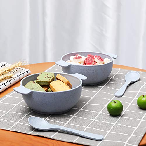 Unbreakable Cereal Bowl and Spoon, Dishwasher & Microwave Safe, 13.5 OZ Lightweight Wheat Straw Snack Bowl for Kids/Toddler/Children/Baby Feeding