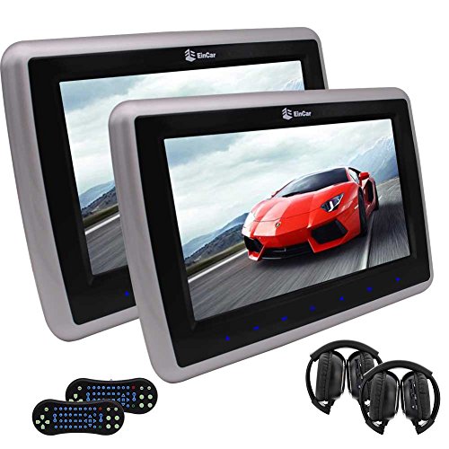 Dual IR Headphones included! EinCar 2 x Headrest Monitor 10.1 Inch Touch Button TFT LCD Screen Car DVD Player Backseat CD/USB Player Support HDMI Input 32 Bits Game FM Transmitter AV Input & Output
