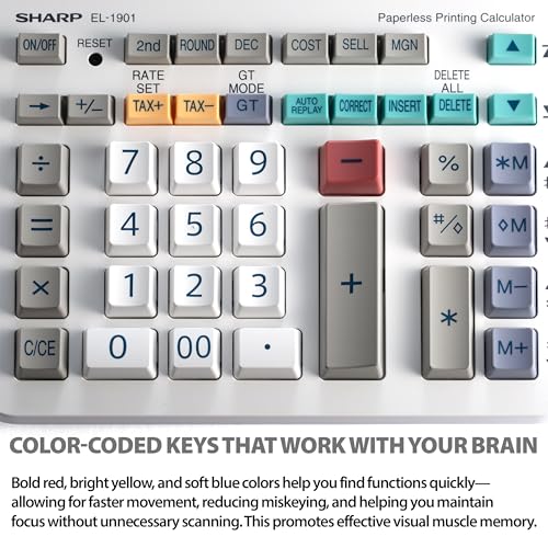 Sharp Paperless Printing Desk Calculator w/Check and Correct, Large 12-Digit LCD Primary Display, Printing Calculator/Adding Machine with Scrolling LCD Display Replacing Paper (EL-1901)