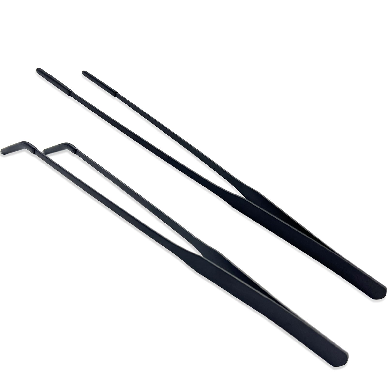 Stainless Steel Tweezers Aquarium Tweezers with Rubber Tips Long Handle Reptile Feeding Pliers for Fish Tank Water Plants, 2 Pieces, 10.6 Inches, Black