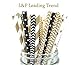 Charmed Black/Gold New Year Hollywood Star Party Stripe/Chevron Straw Mix (125 Pack), Assorted