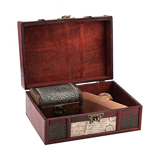 FTVOGUE Vintage Wooden Storage Box Large Size Book Jewelry Storing Storage Organizer Treasure Chest Home Decor(#3: Stamp)