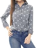 Allegra K Women Polka Dots Single Breasted Long Sleeves Denim Shirt