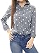 Allegra K Women Polka Dots Single Breasted Long Sleeves Denim Shirt