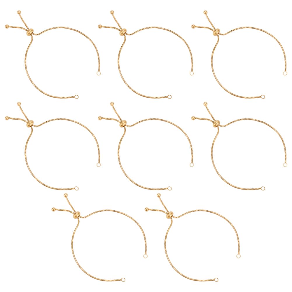 UNICRAFTALE 8pcs Golden 23cm Adjustable Stainless Steel Slider Bracelet Metal Bracelet Extender Chains with Ball Ends for DIY Jewelry
