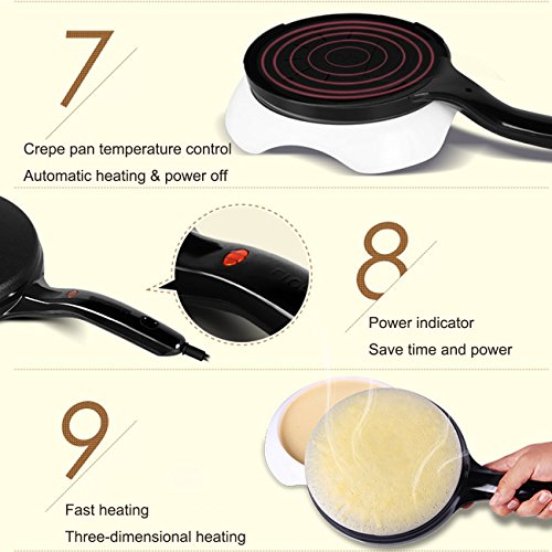Liven Electric Crepe Maker with Non-Stick Coating and Automatic Temperature Control for Perfect Crepes, Blintzes, Pancakes, Bacon, 8 Inch Diameter 120V BC-11