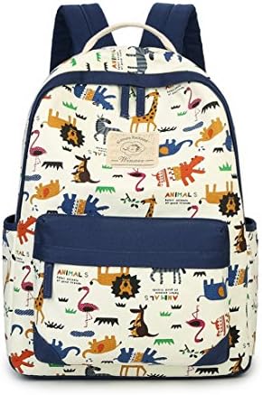 Joymoze Cute Animal Pattern Printed School Backpack for Teen Girls Fashion Book Rucksack for Students Dark Blue 827
