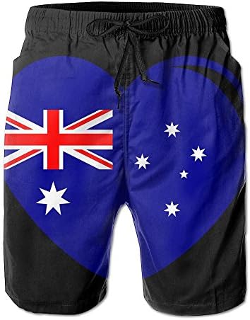 YELOFISH Australian Flag Heart Men's Swim Trunks Beach Shorts Board Shorts With Pockets