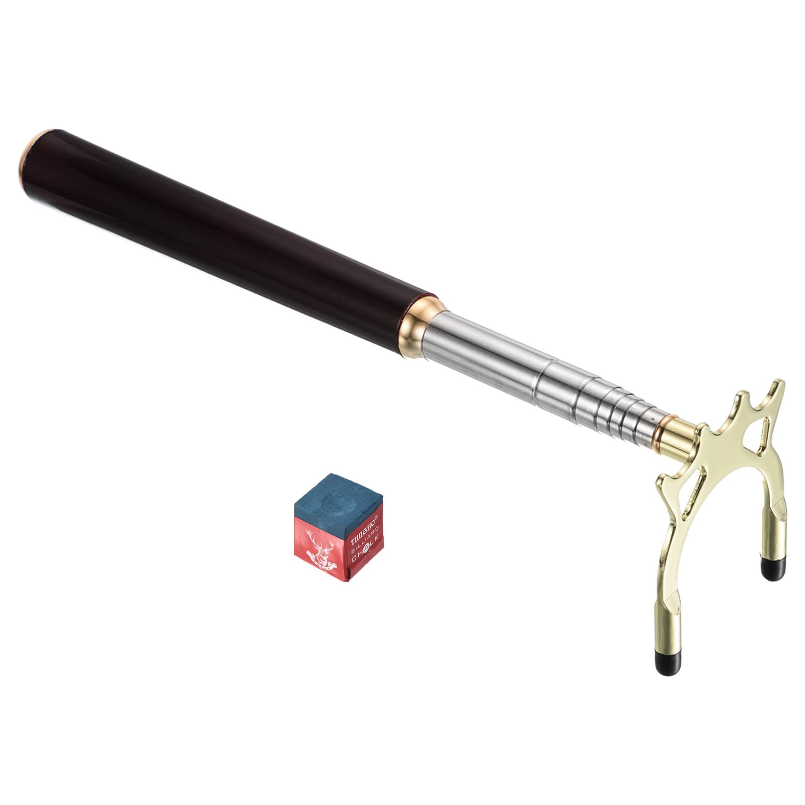 PATIKIL Retractable Billiards Cue Stick Bridge, Wooden Pool Cue Accessory with Removable Brass High Bridge Head for Pool Table Competition, Gold Tone